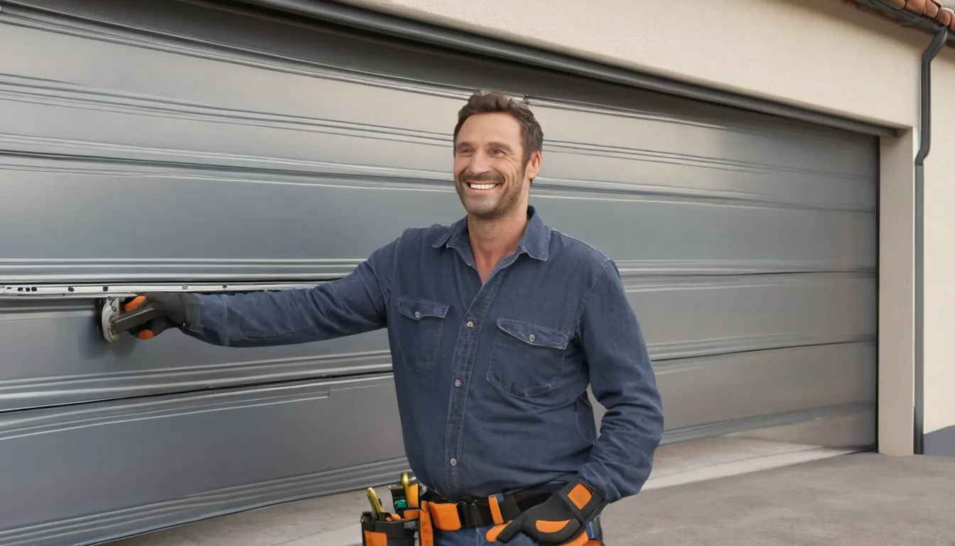A provider checking garage door track alignment